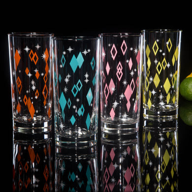 4-Color Diner Diamonds Collins Glasses Set