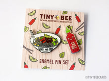 Load image into Gallery viewer, So Hot Sriracha and Crazy Pho You Enamel Pin Set - egads-shop