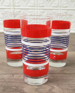 Red, White and Blue Striped Collins Drinking Glasses