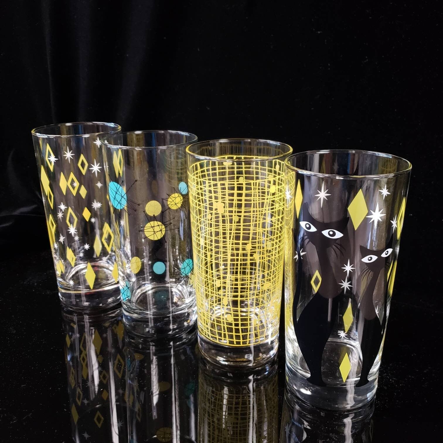 Aqua MCM Mixed Print Collins Glasses Dishwasher Safe Cocktail