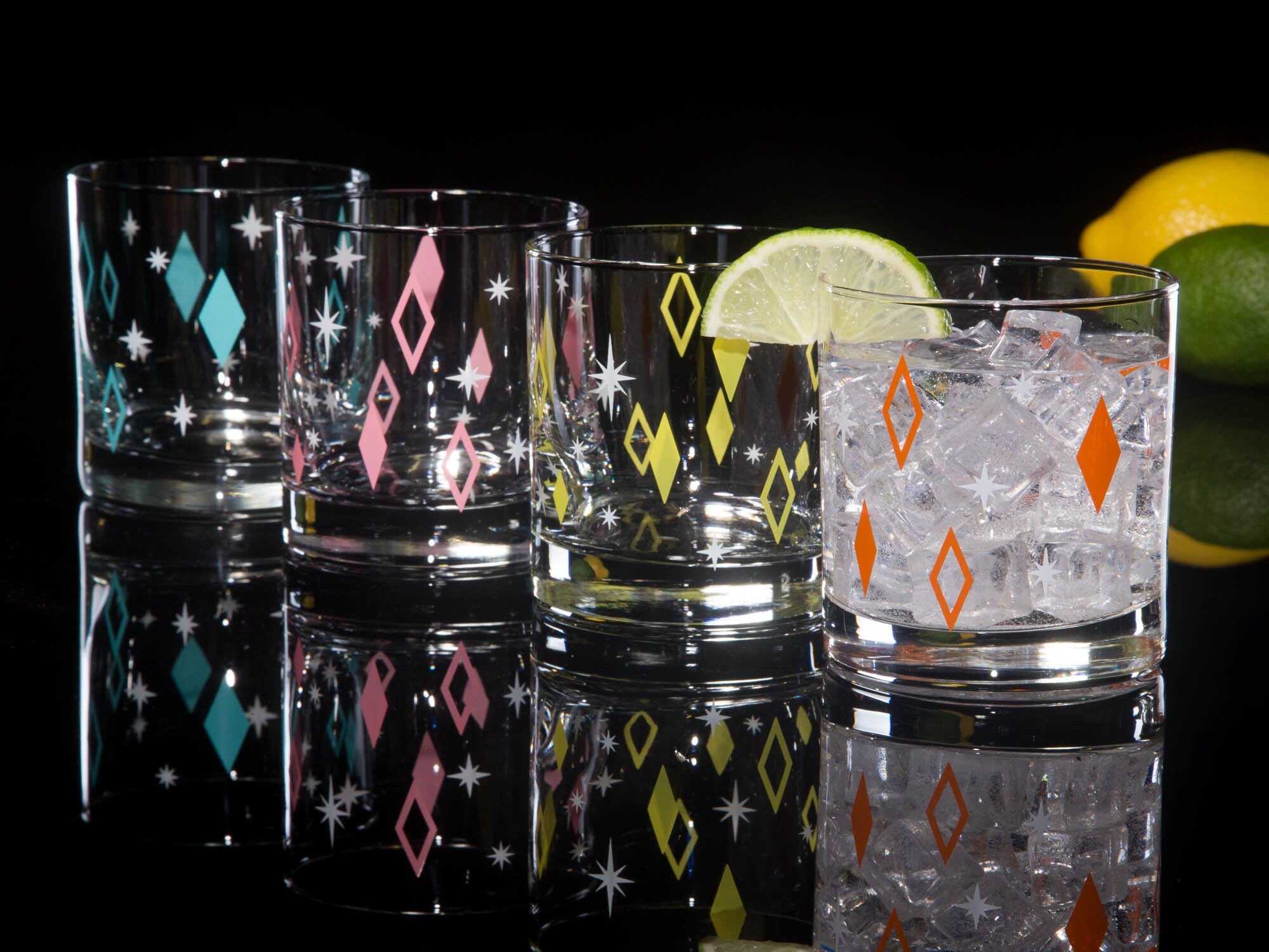 4-Color Diner Diamonds Collins Glasses Set –
